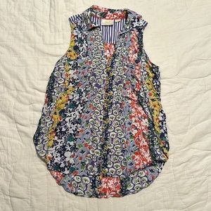 Anthropologie multi pattern sleeveless button down.